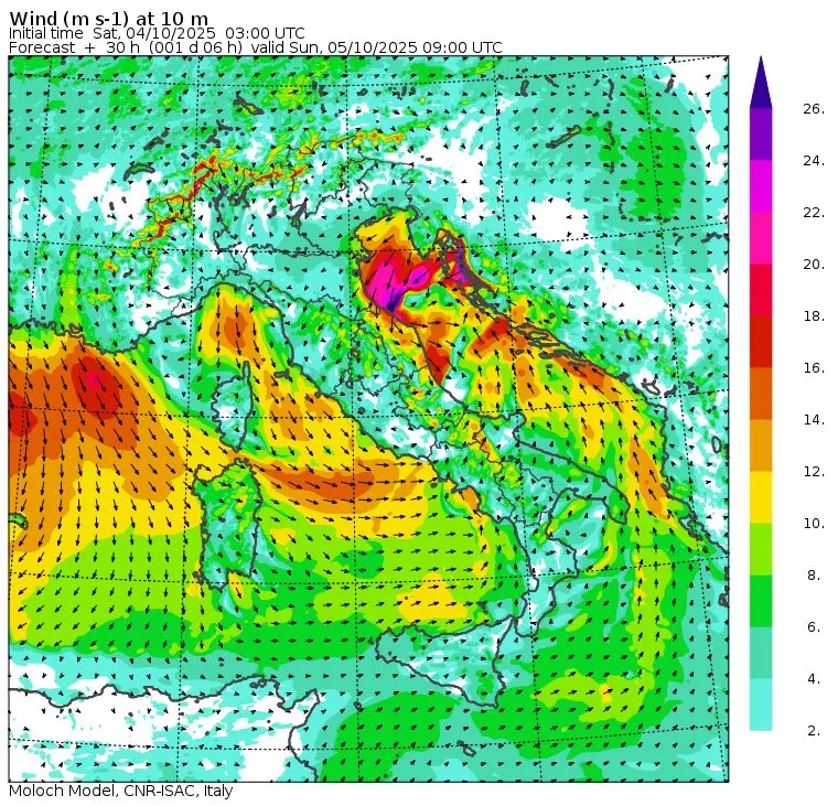 allerta meteo venti domenica 5 ottobre ore 11
