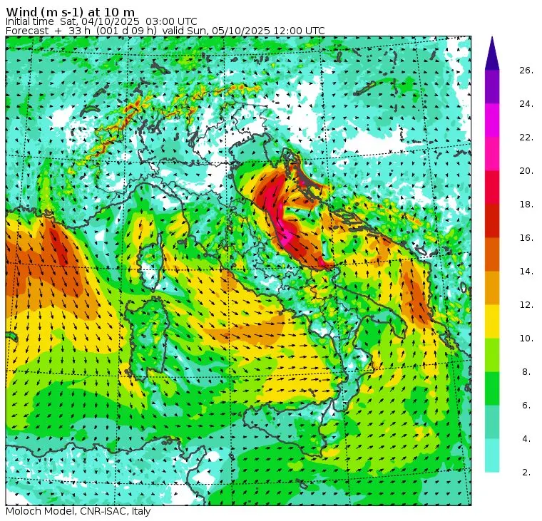 allerta meteo venti domenica 5 ottobre ore 14