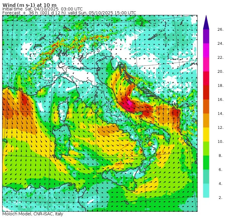 allerta meteo venti domenica 5 ottobre ore 17