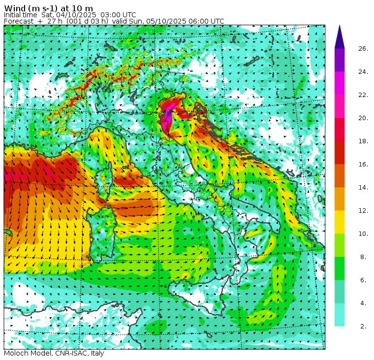 allerta meteo venti domenica 5 ottobre ore 8