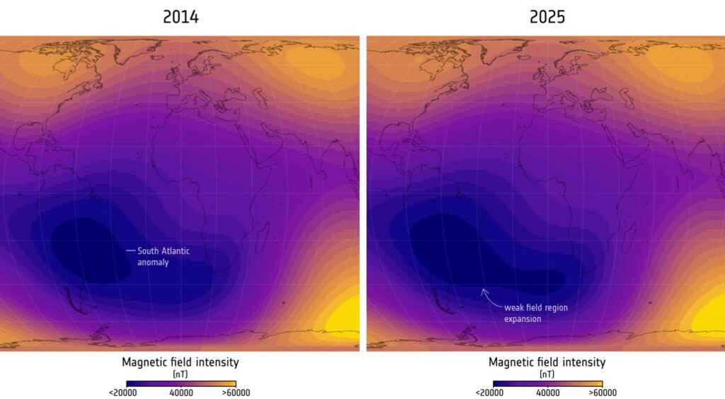 anomalia sud atlantico campo magnetico 2014-2025
