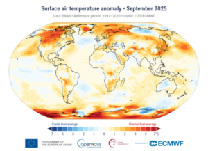 anomalia temperatura globale settembre 2025