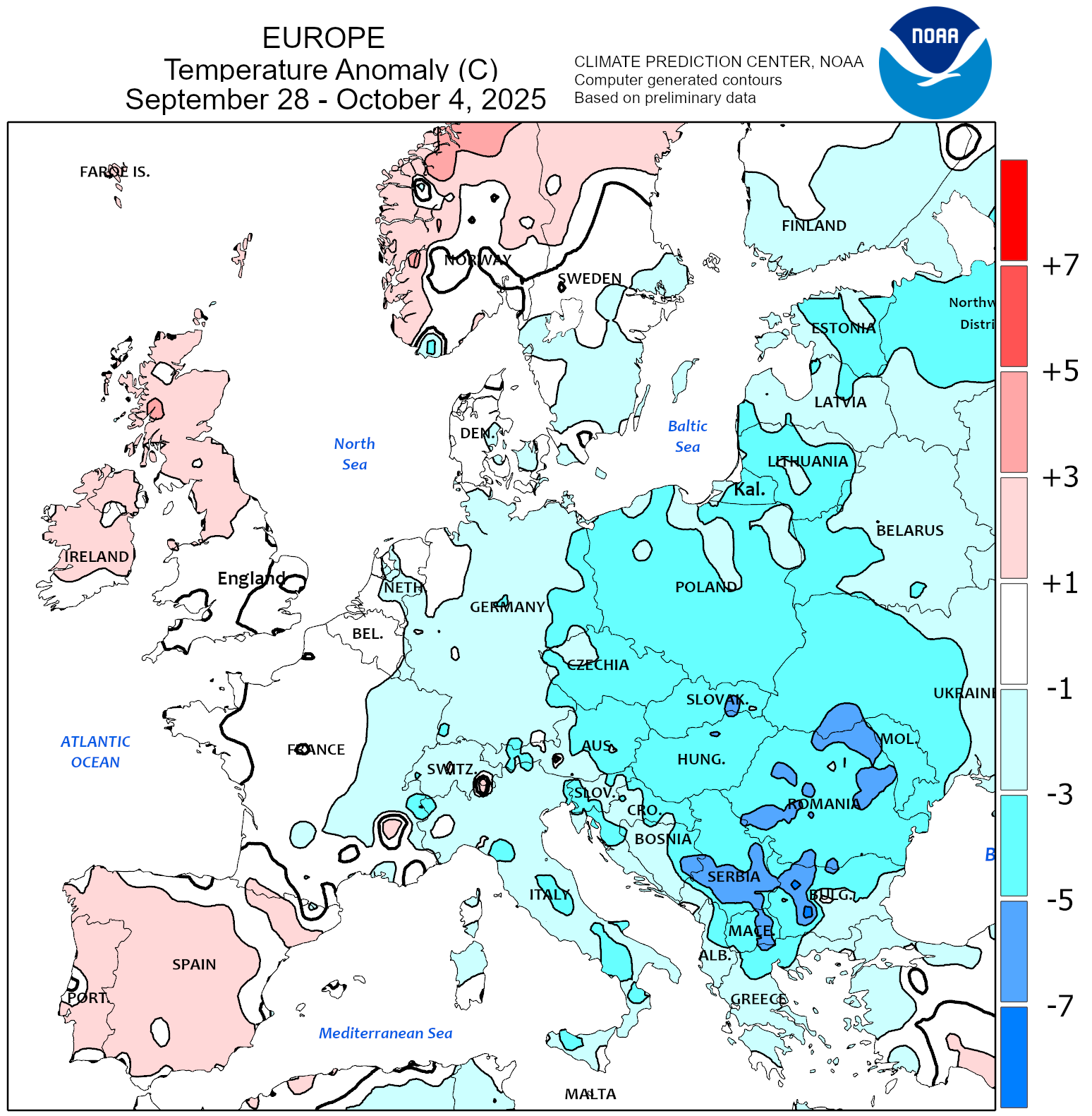 anomalie termiche noaa 28 settembre 4 ottobre 2025
