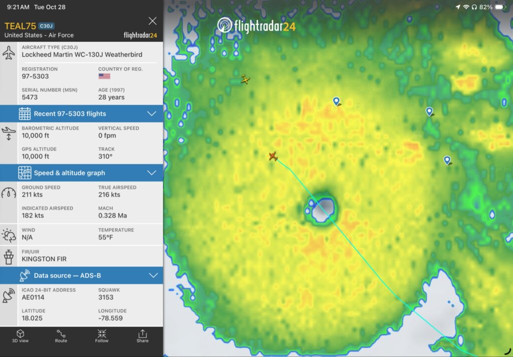 cacciatori uragani uragano melissa