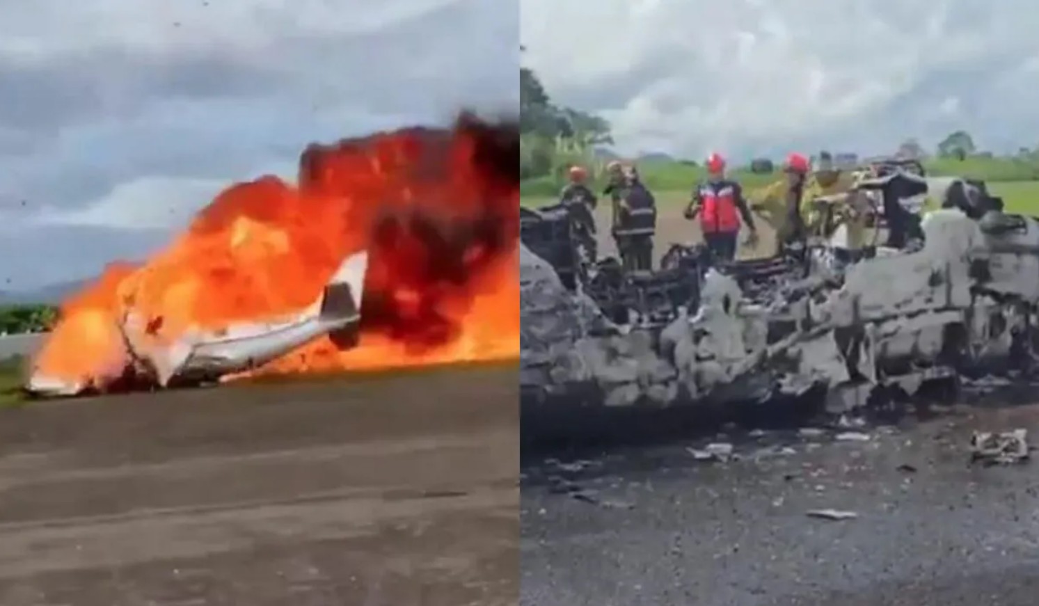 Piccolo aereo precipita al decollo e si incendia: due morti | VIDEO