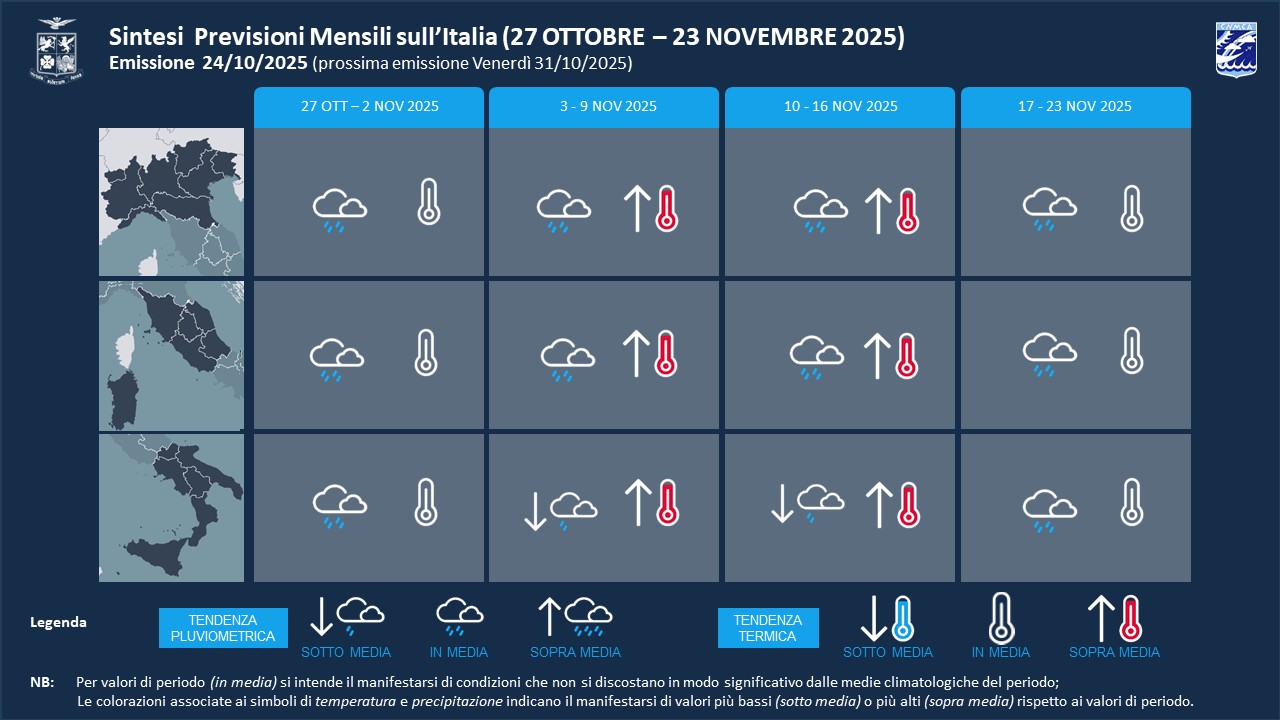 previsioni meteo mensili aeronautica militare fino 23 novembre