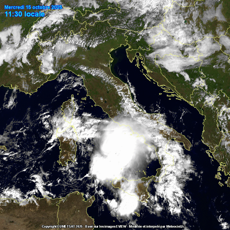 satellite meteo animato 15 ottobre 2025