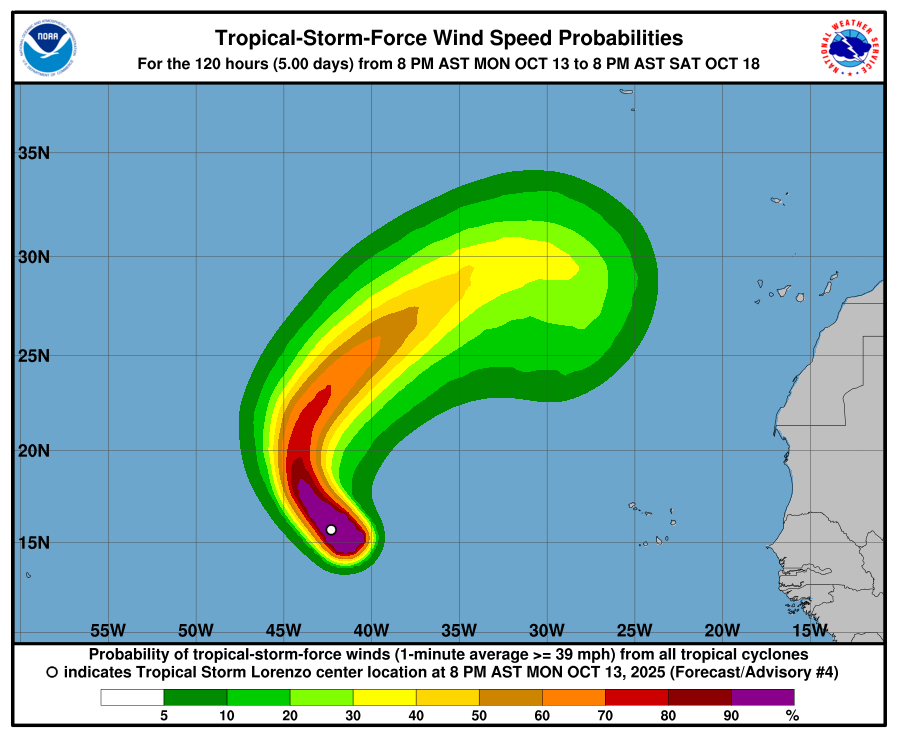 La tempesta tropicale Lorenzo si rafforza nell’Atlantico