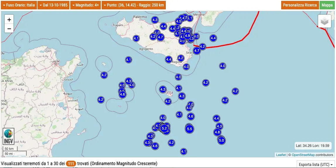 terremoti canale di sicilia
