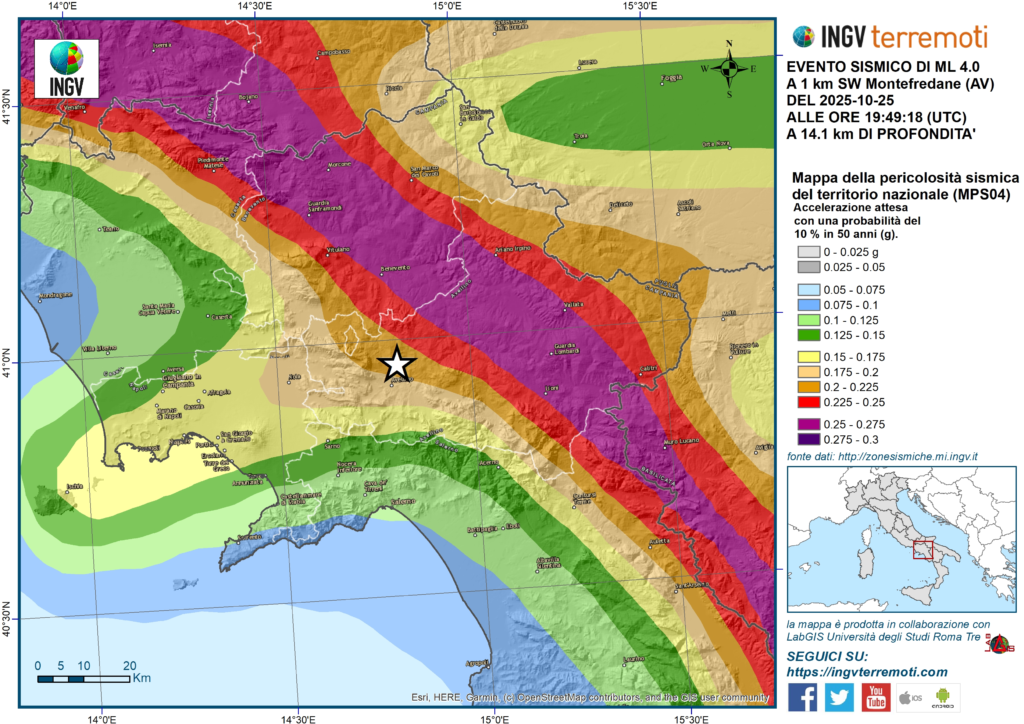 terremoto montefredane mappa pericolosità sismica