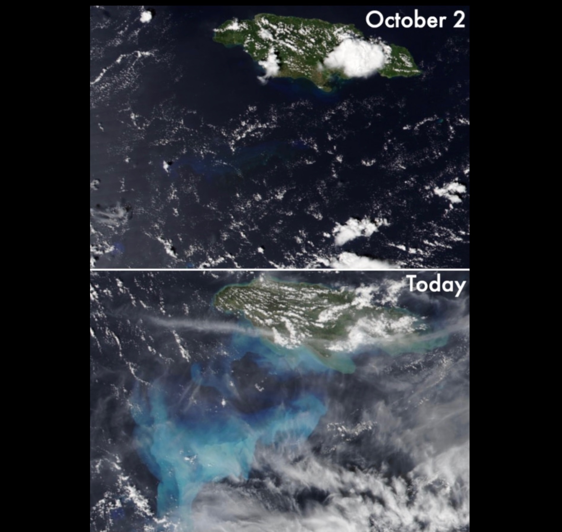 Il mare dei Caraibi sconvolto da Melissa: la furia dell’uragano vista dal cielo