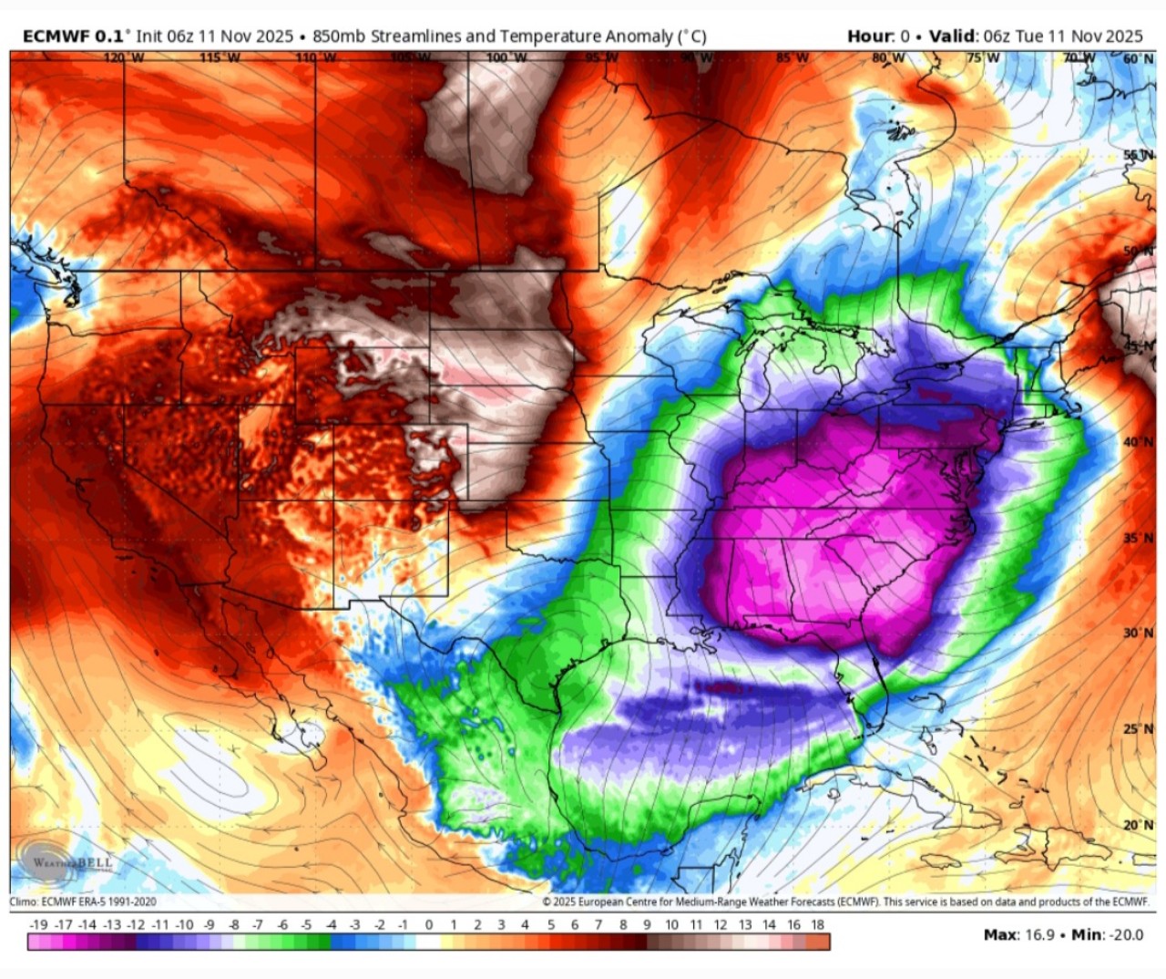 Anomalie termiche 850 hPa Florida