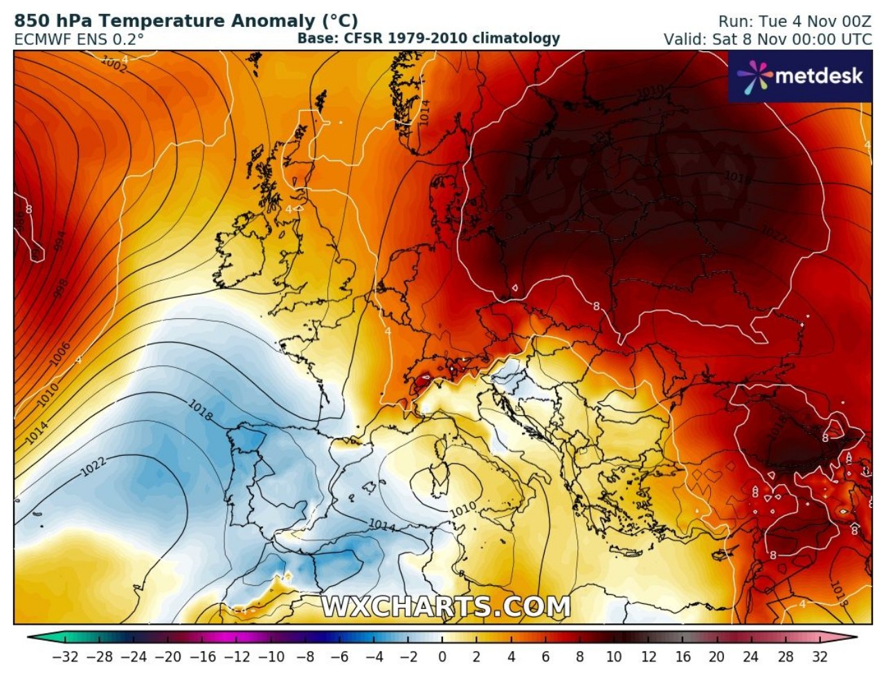Anomalie termiche 850 hPa Europa 