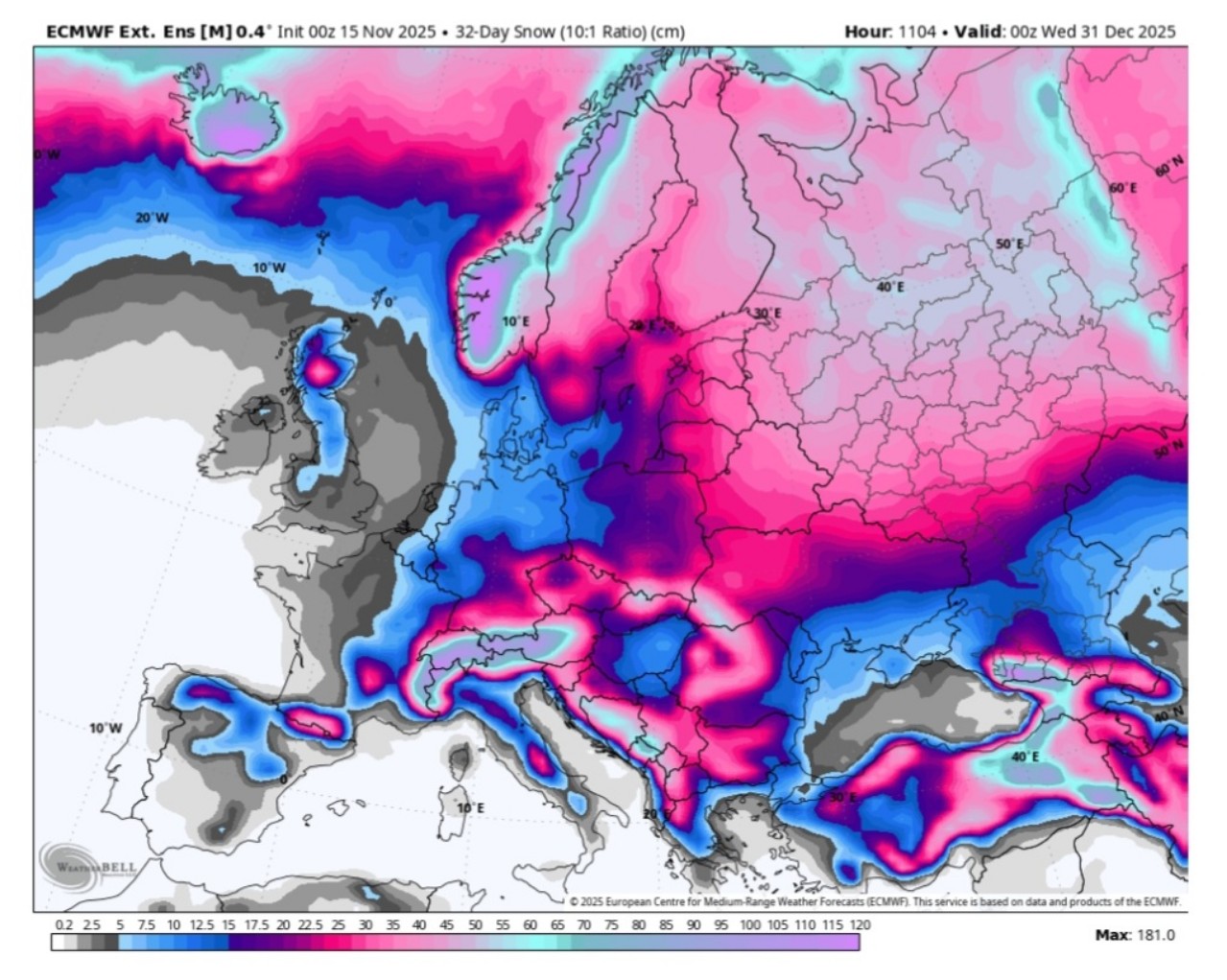 Neve prevista dicembre 2025