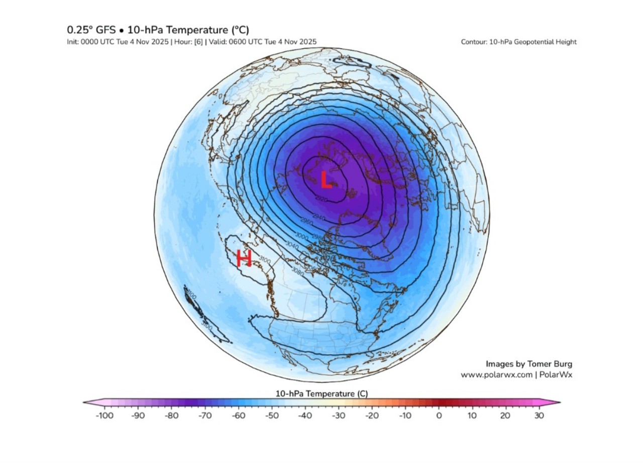 Temperature 10 hPa 4 novembre
