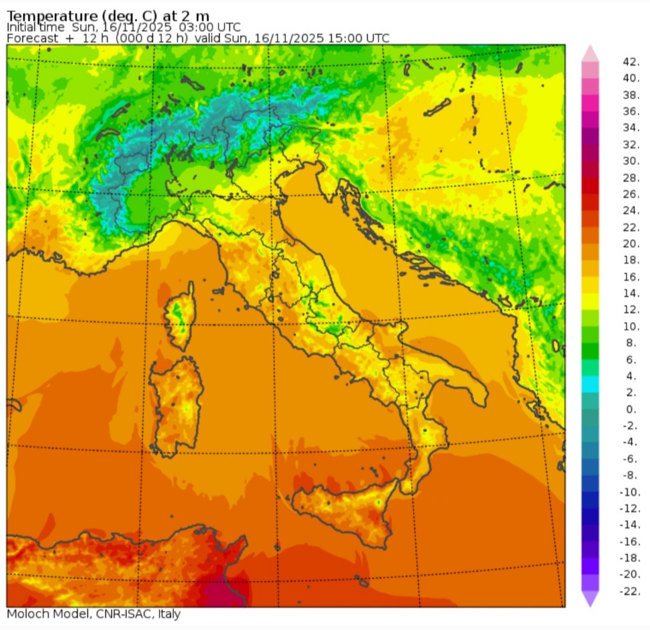 Temperature massime 16 novembre 