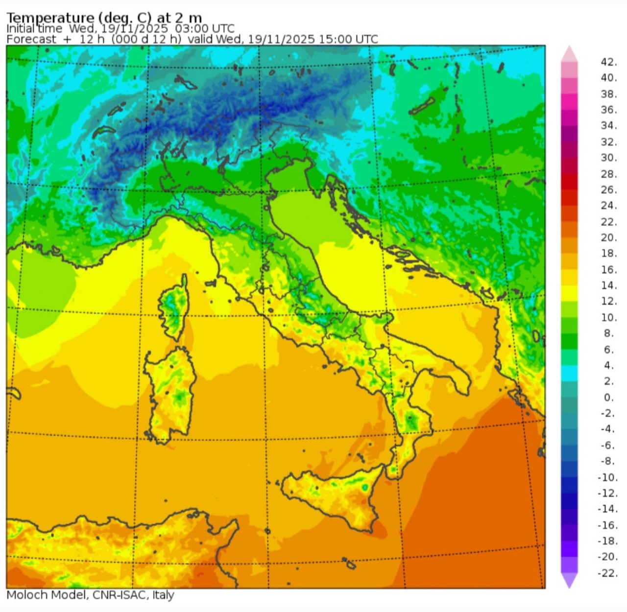 Temperature massime 19 novembre