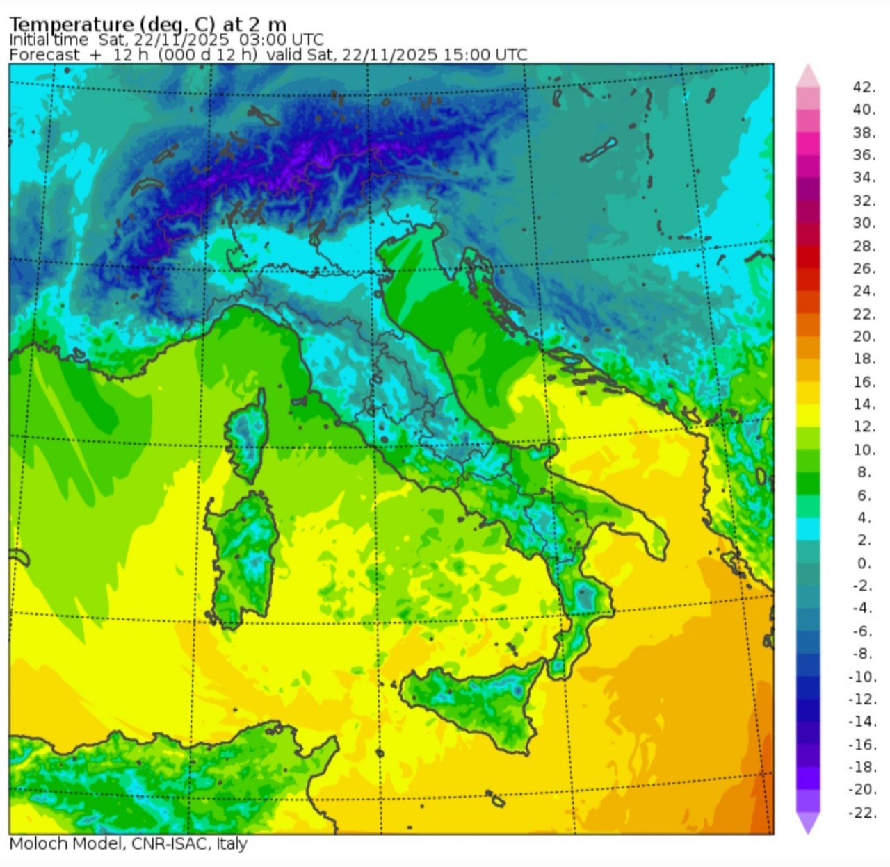 Temperature massime 22 novembre