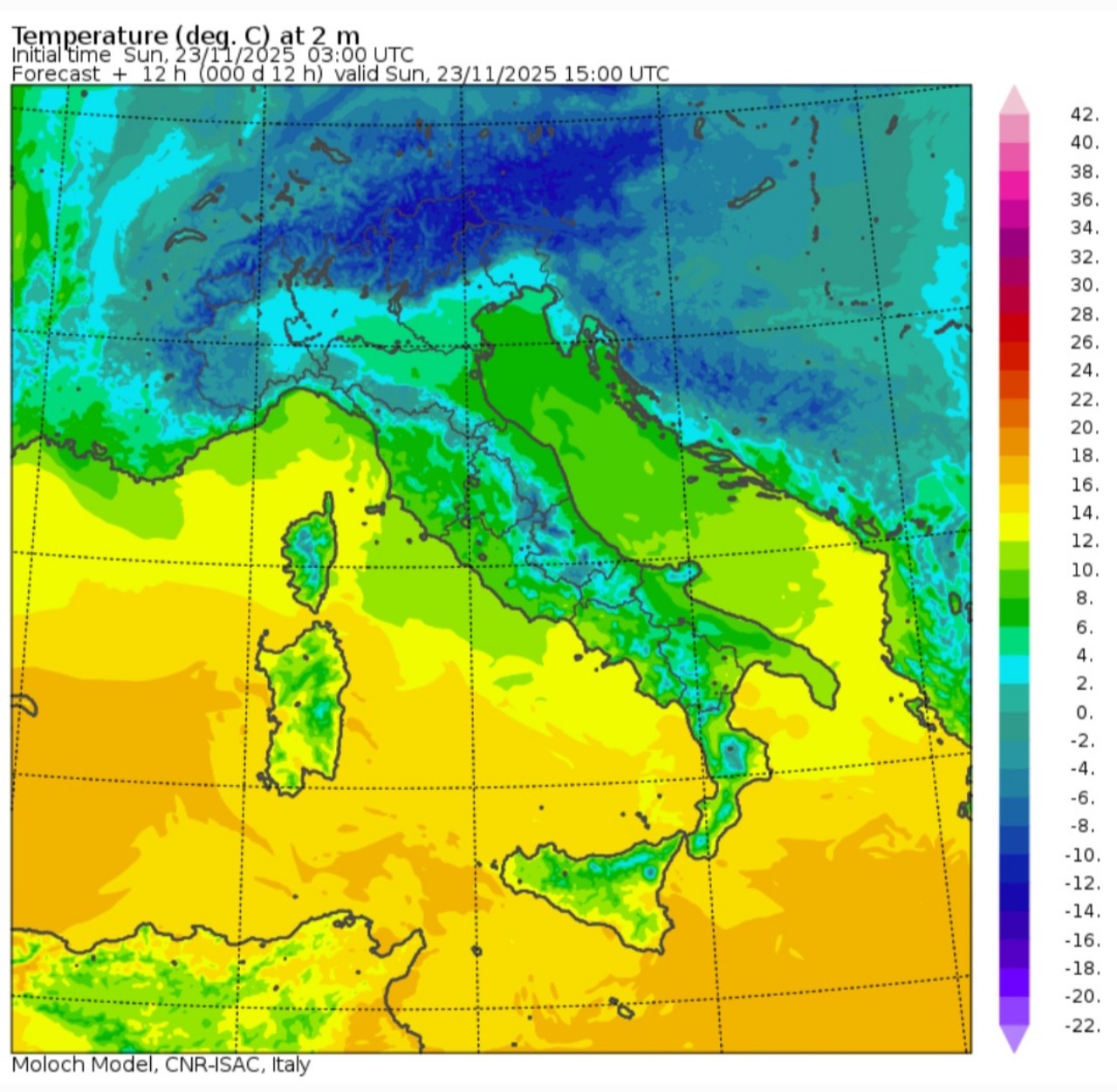 Temperature massime 23 novembre