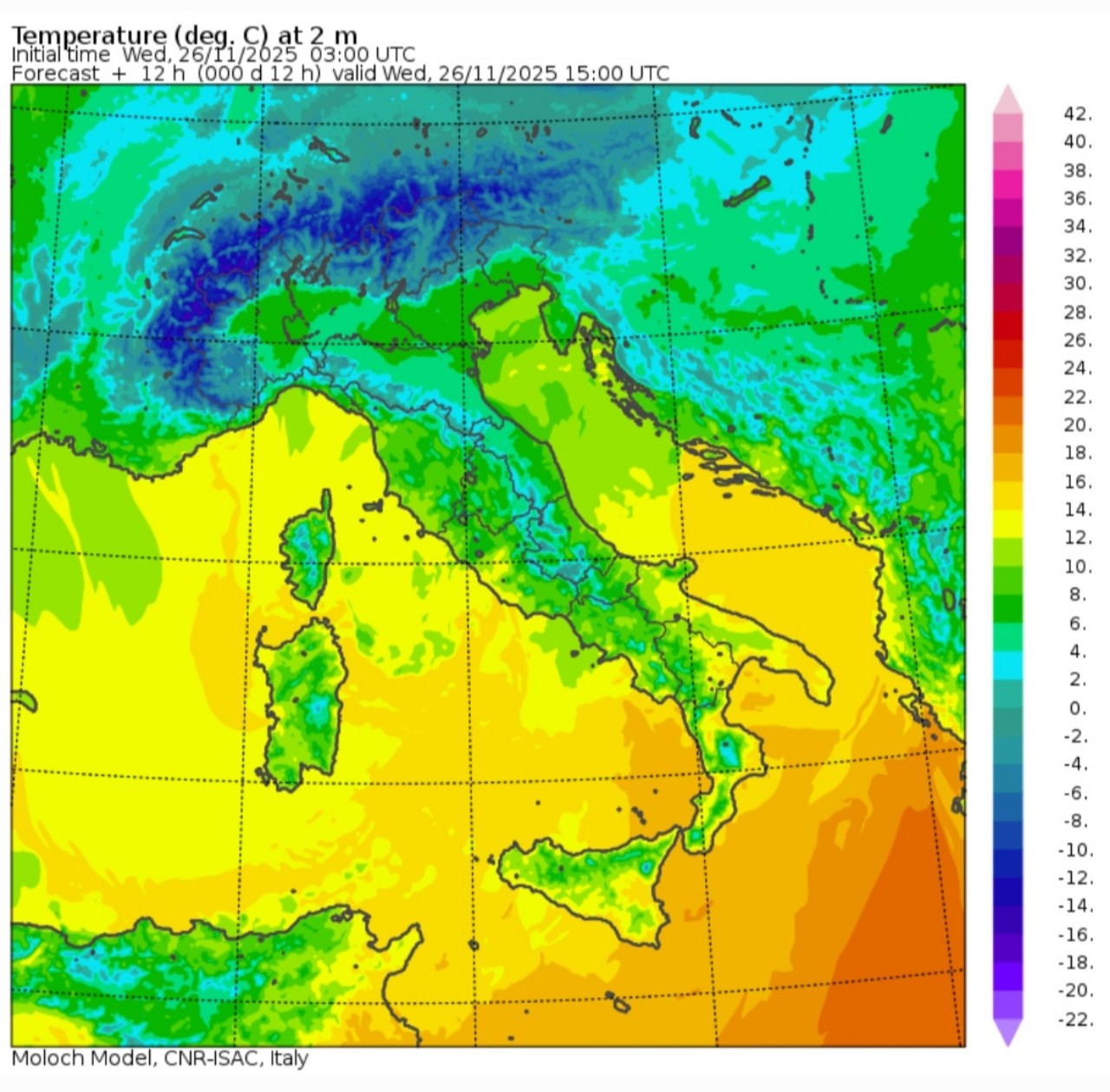 Temperature massime 26 novembre