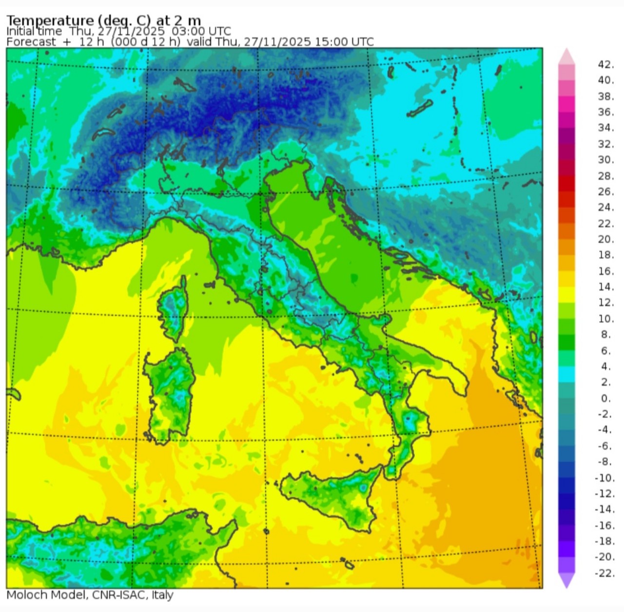 Temperature massime 27 novembre