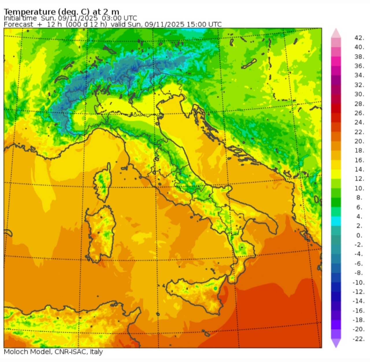 Temperature massime 9 novembre