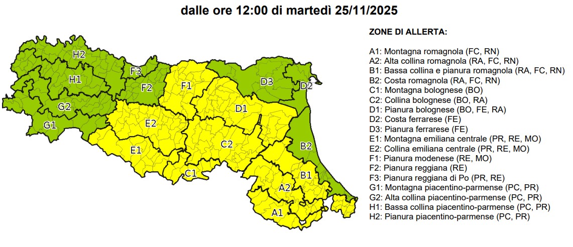 allerta meteo emilia romagna 25 novembre