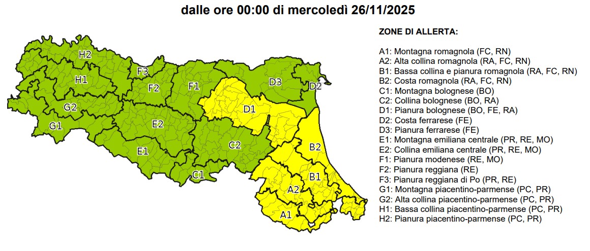 allerta meteo emilia romagna 25 novembre