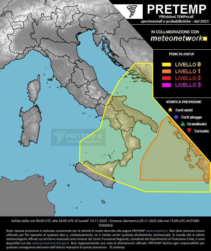 allerta meteo oggi 10 novembre 2025