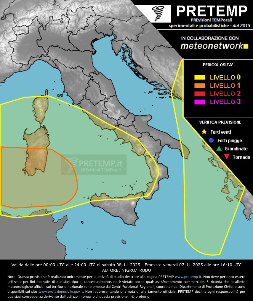 allerta meteo oggi sabato 8 novembre