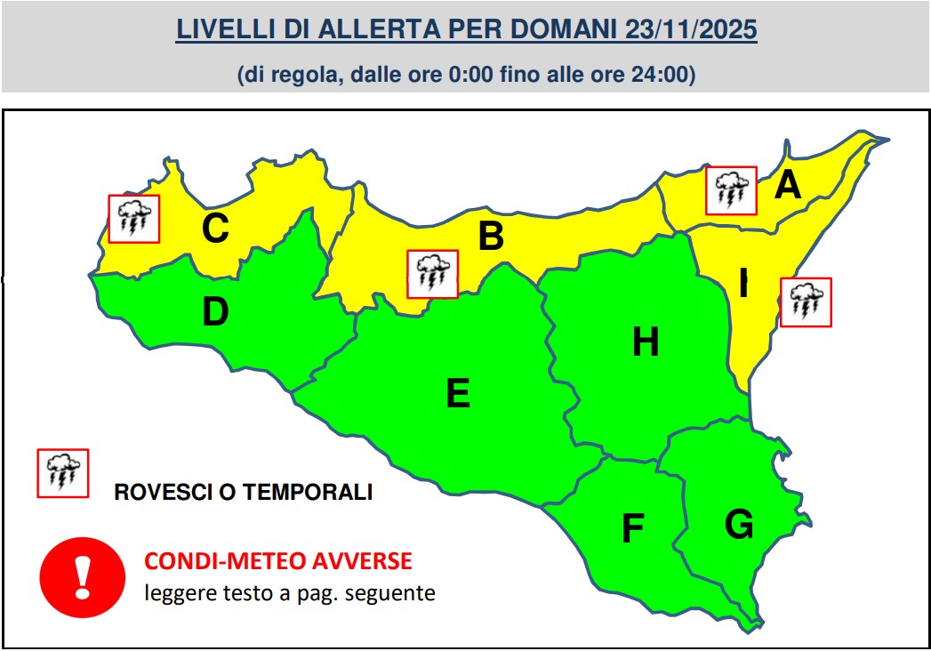 allerta meteo sicilia 23 novembre