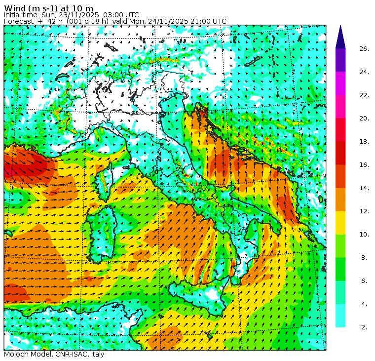 allerta meteo vento libeccio lunedì sera