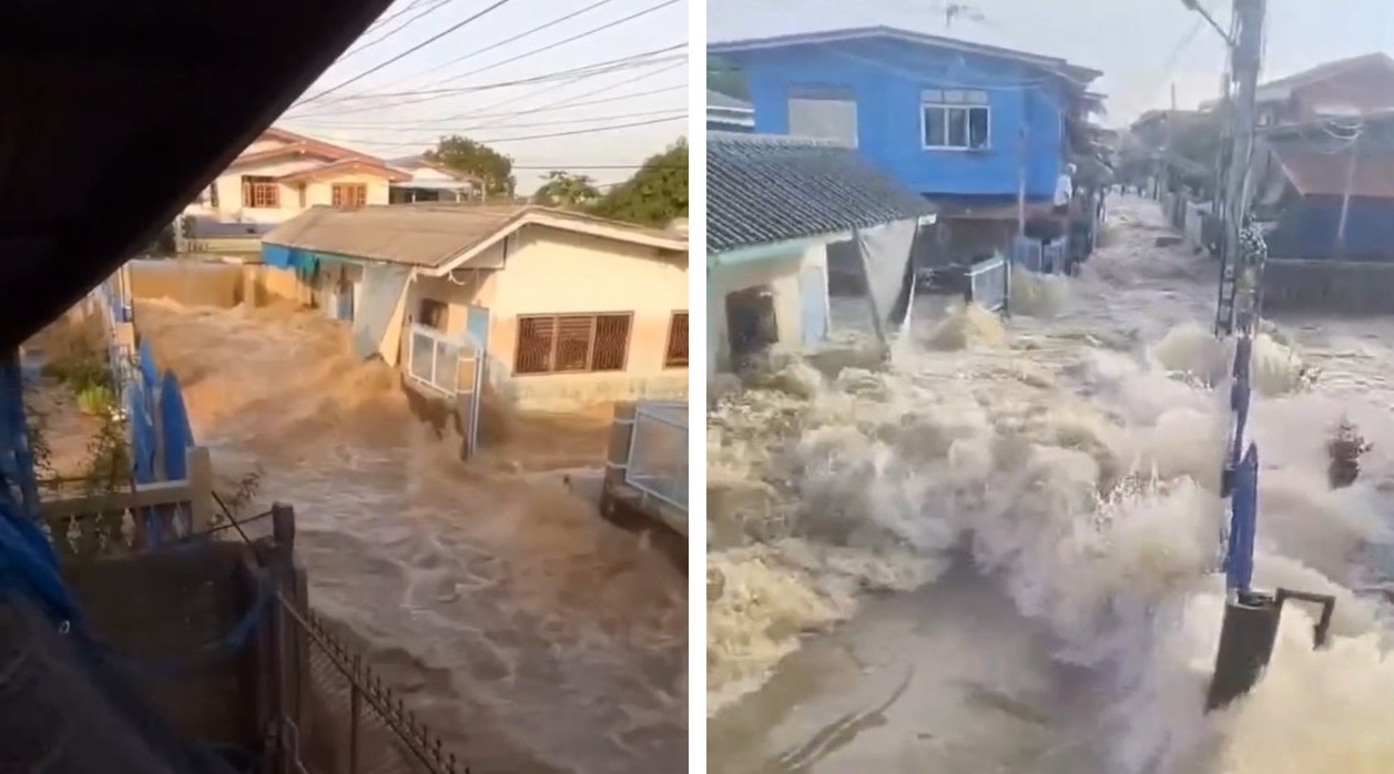 Thailandia, crolla barriera anti-inondazione nel distretto di In Buri: villaggi sommersi | VIDEO