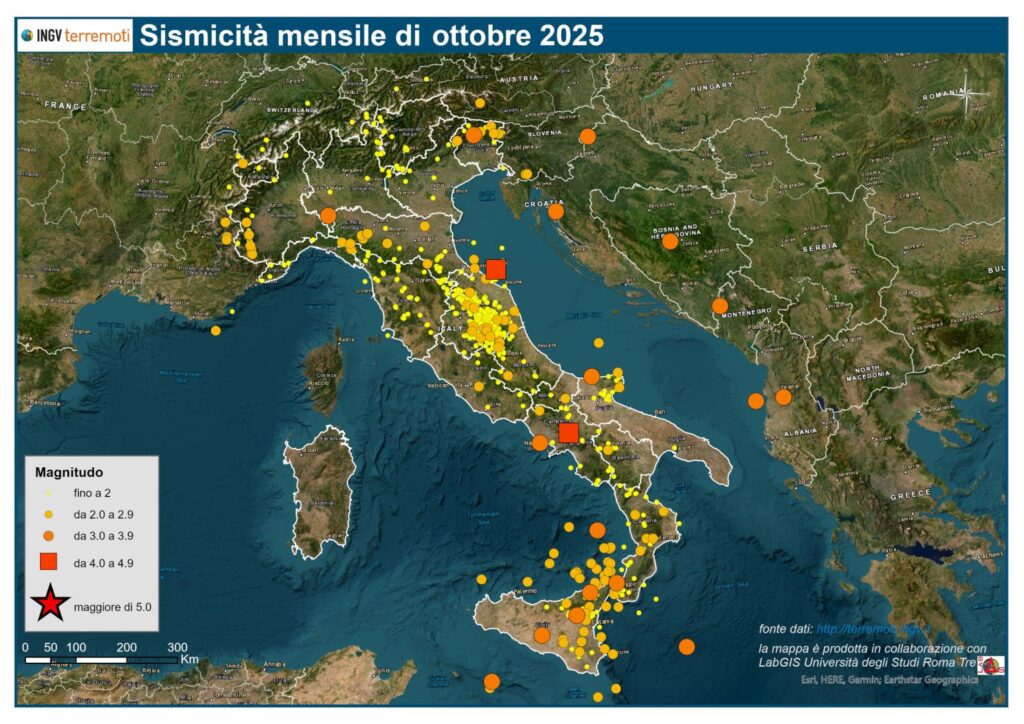 mappa sismicità ottobre 2025 ingv