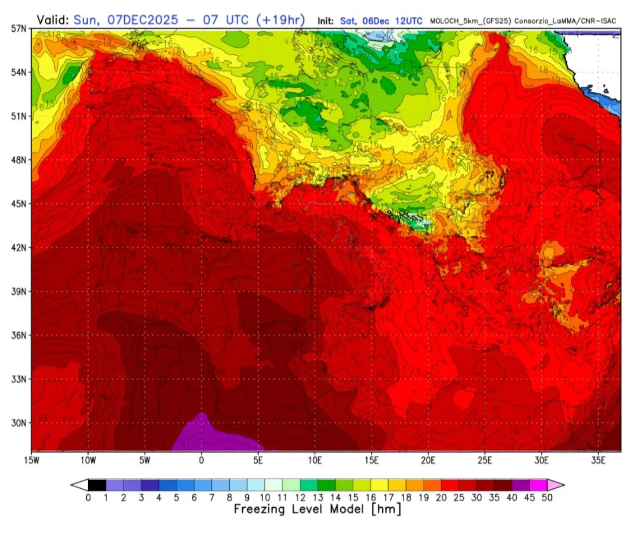 Altezza zero termico 6 dicembre 