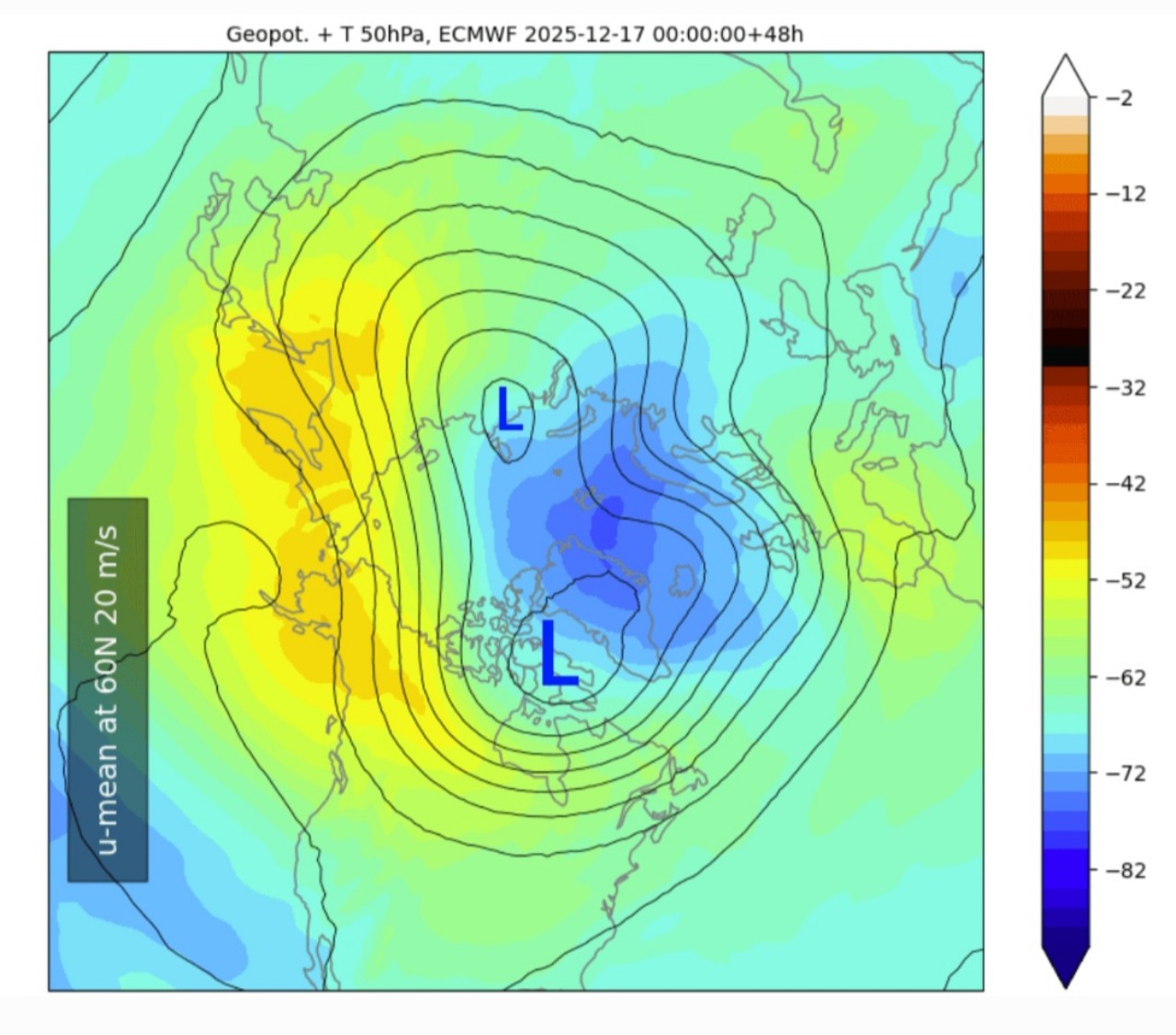 Geopotenziali a 50 hPa