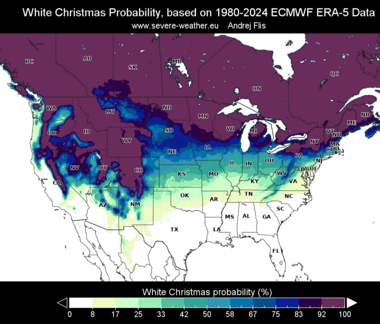 Probabilità Bianco Natale USA