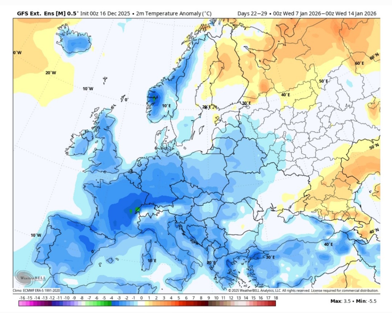 Temperature 7-14 gennaio Europa 