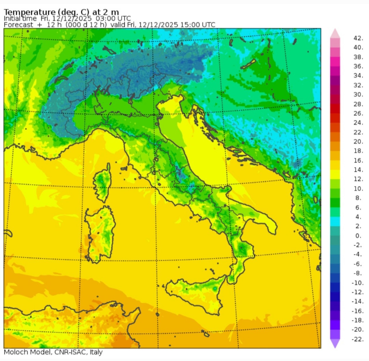 Temperature massime 12 dicembre 