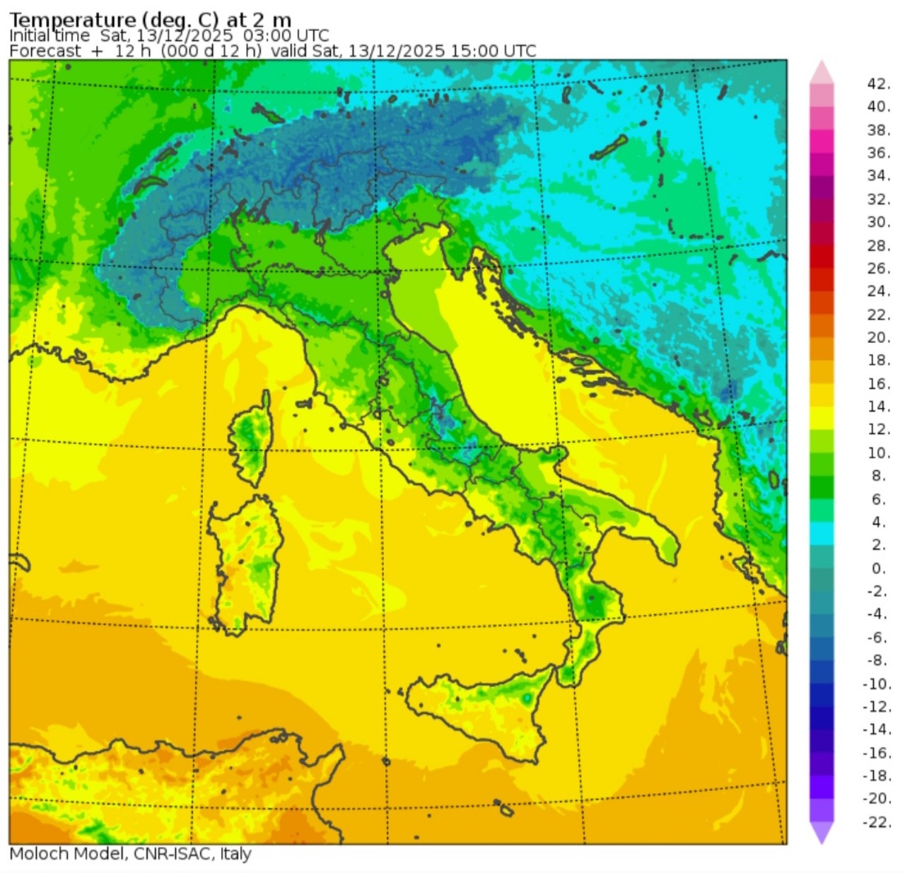 Temperature massime 13 dicembre
