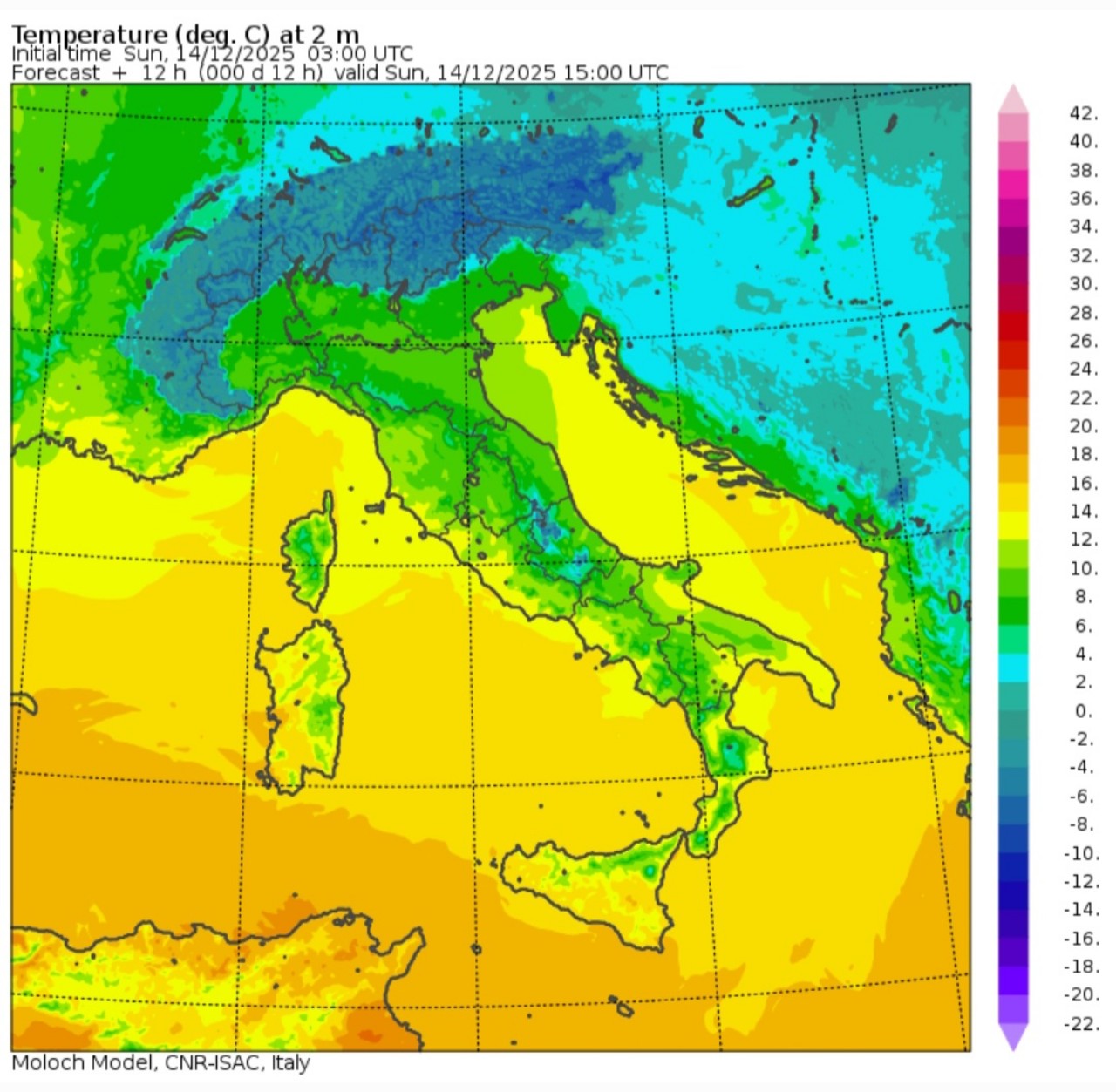 Temperature massime 14 dicembre 