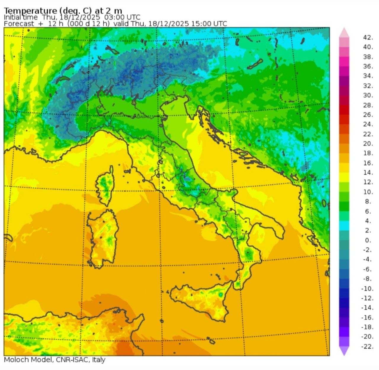 Temperature massime 18 dicembre 
