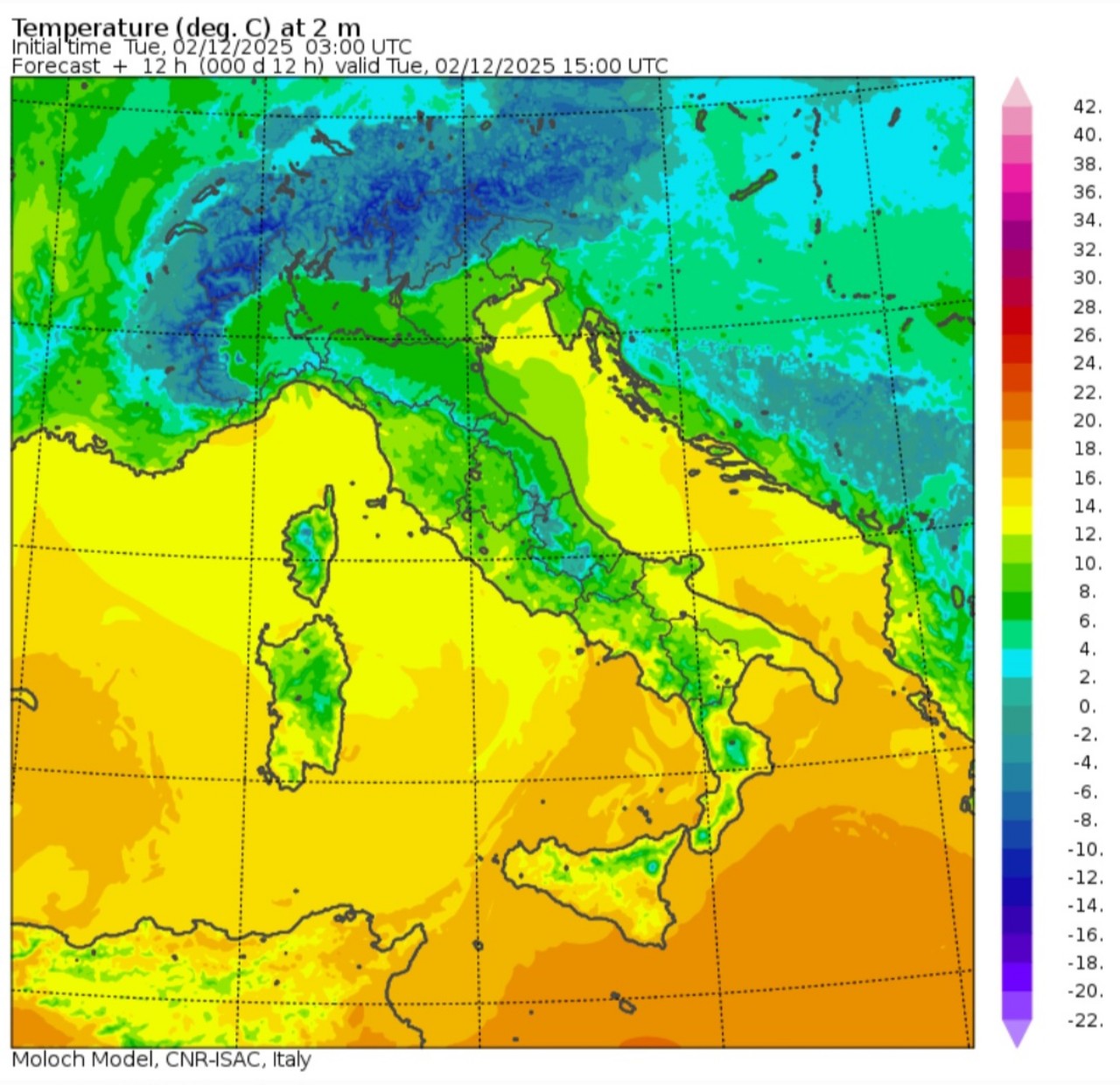 Temperature massime 2 dicembre 