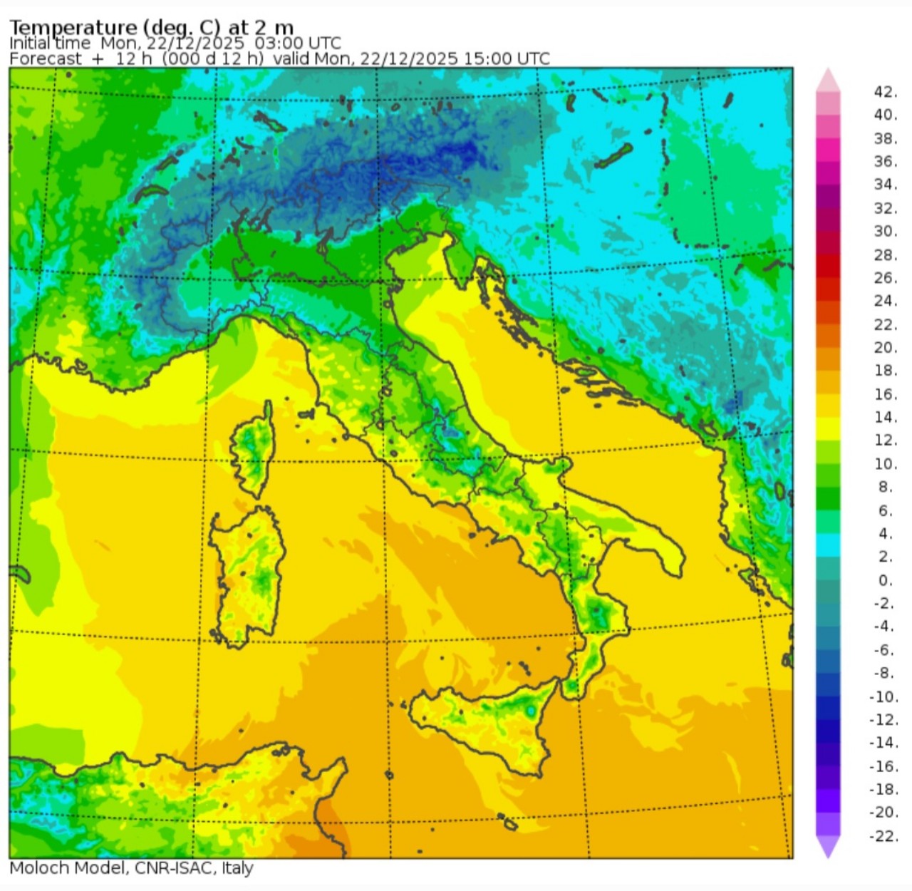 Temperature massime 22 dicembre 