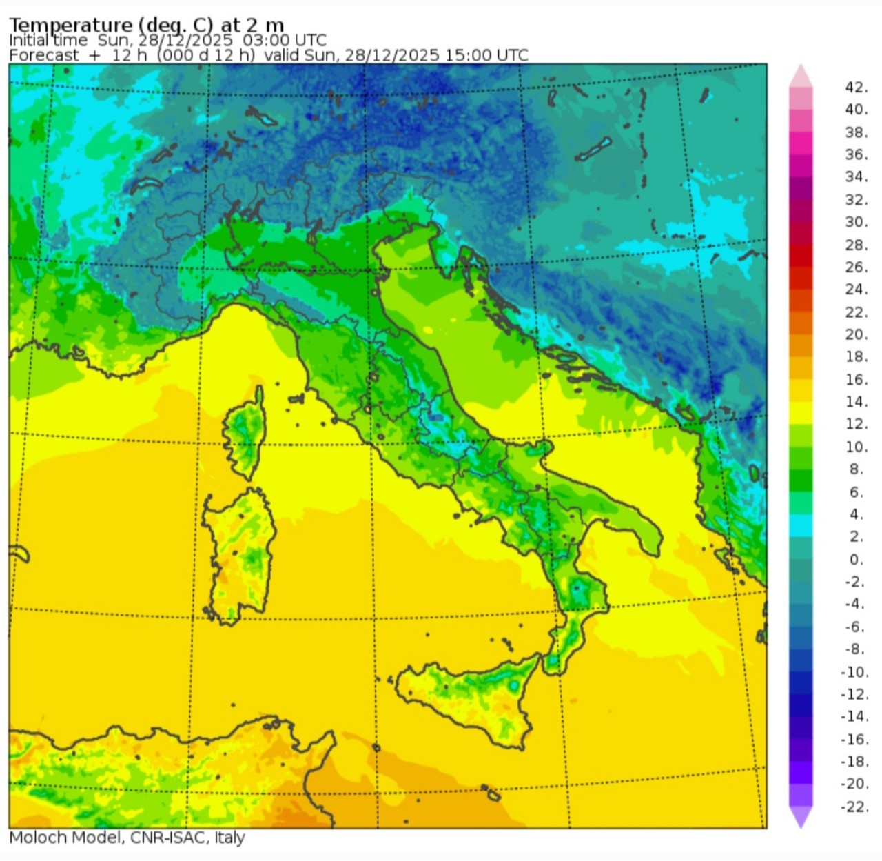 Temperature massime 28 dicembre 