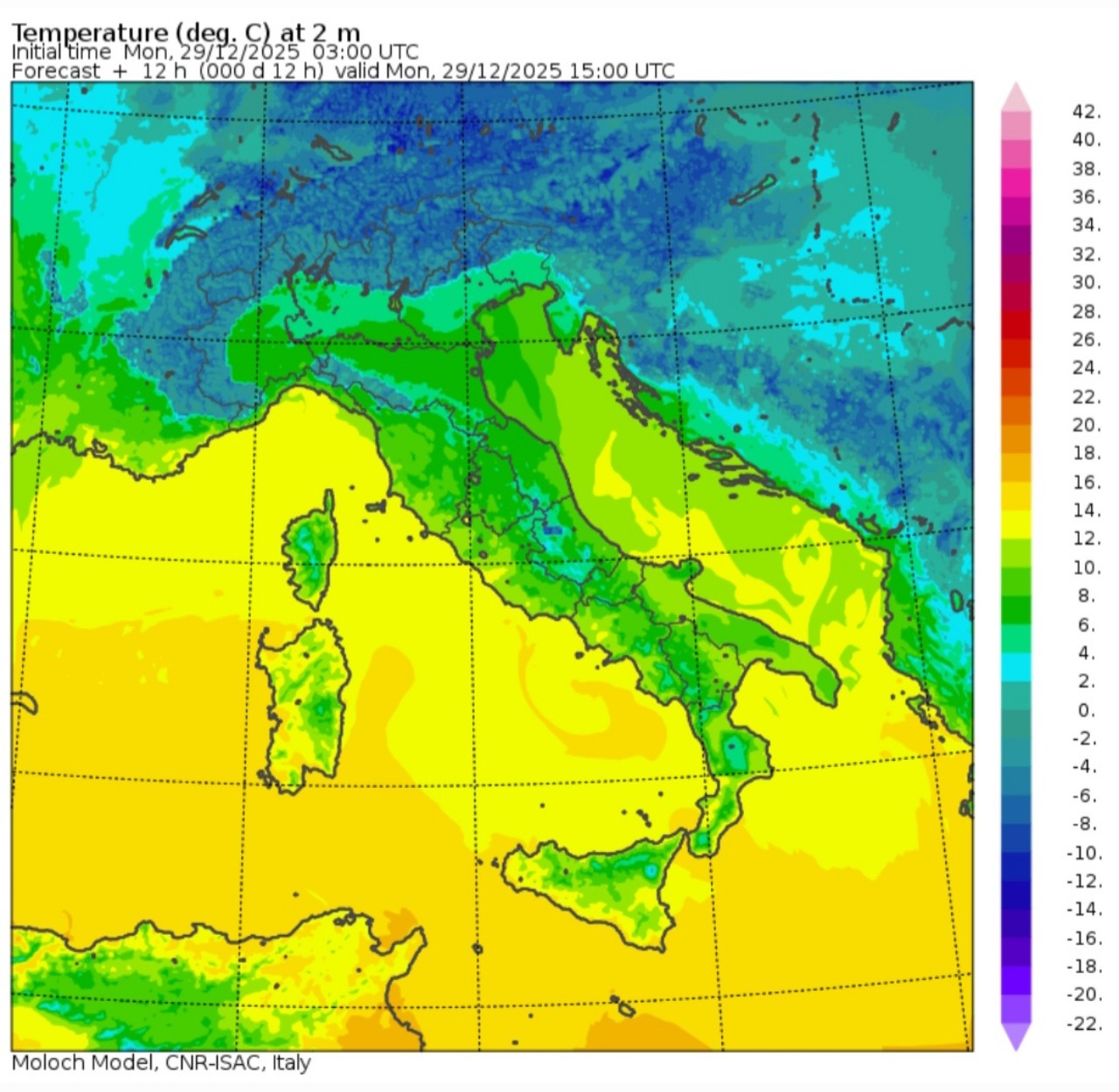Temperature massime 29 dicembre 