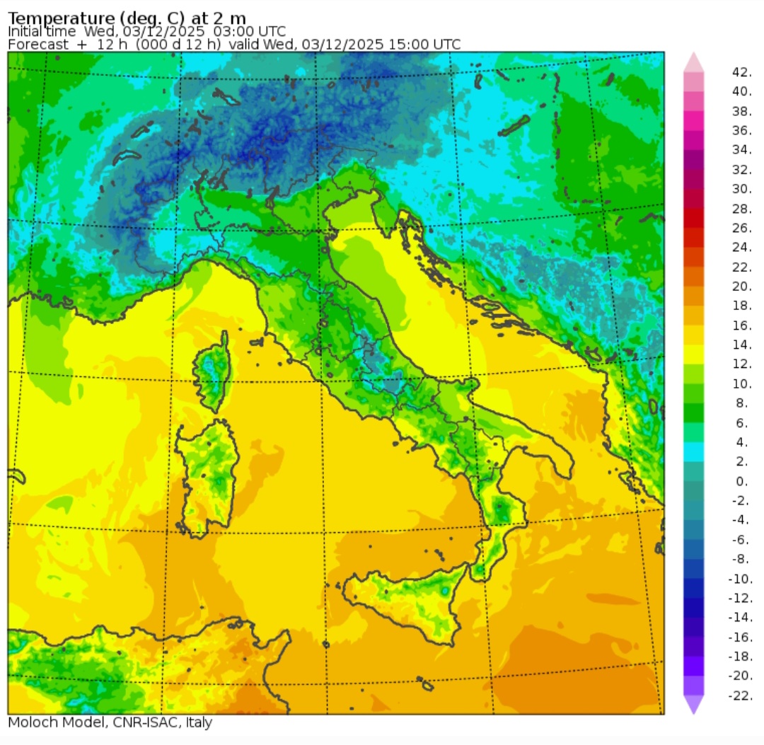 Temperature massime 3 dicembre