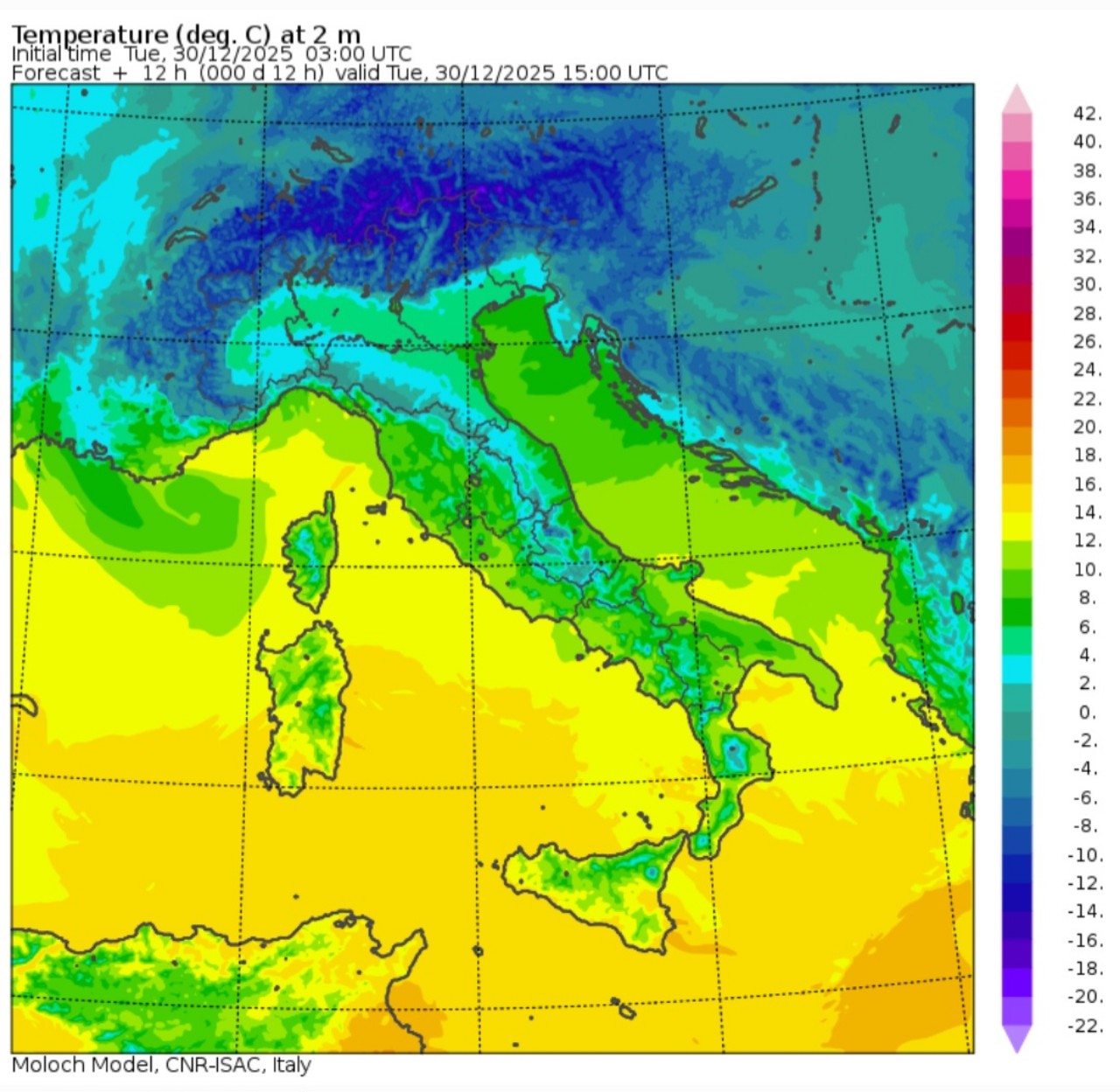 Temperature massime 30 dicembre 