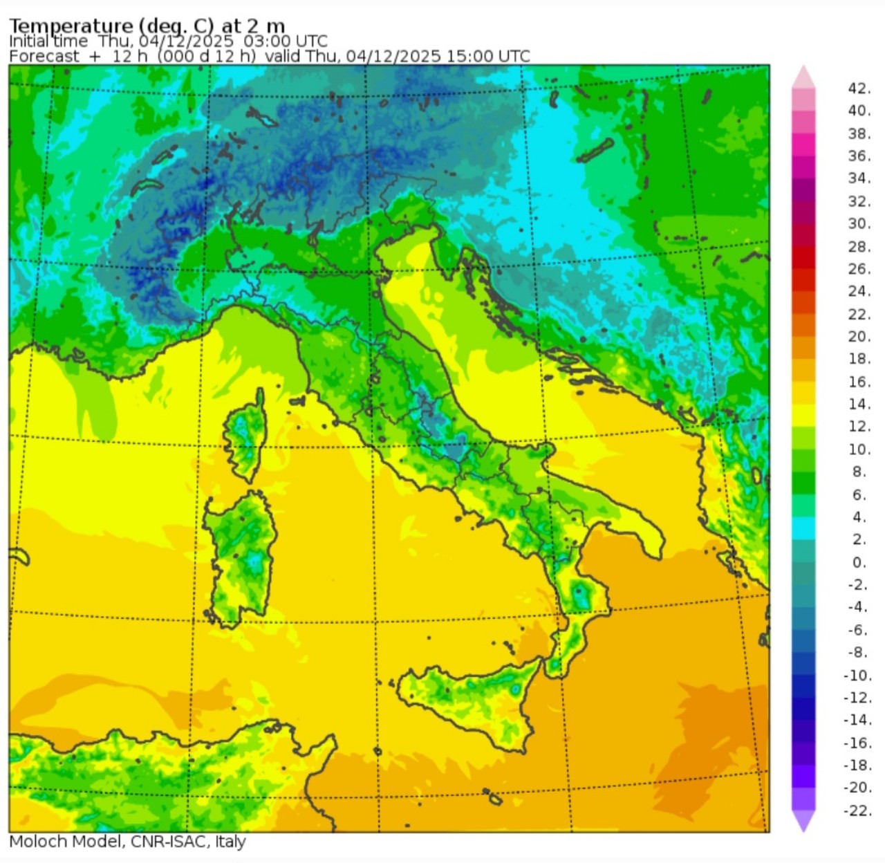 Temperature massime 4 dicembre