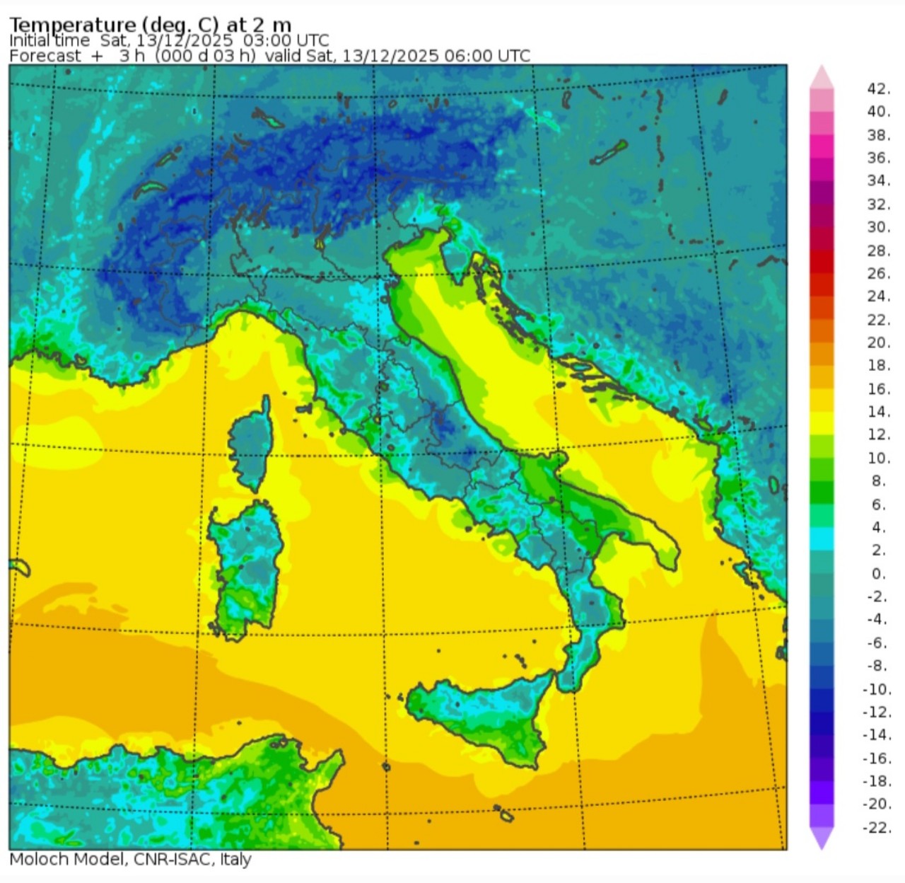 Temperature minime 13 dicembre 